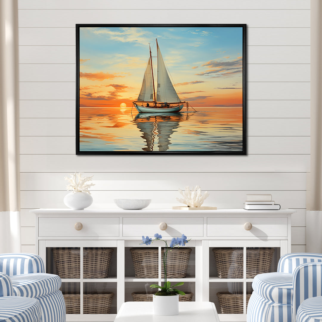 Sailboat Rhythmic Reflections I - Boat Sailing Canvas Wall Art