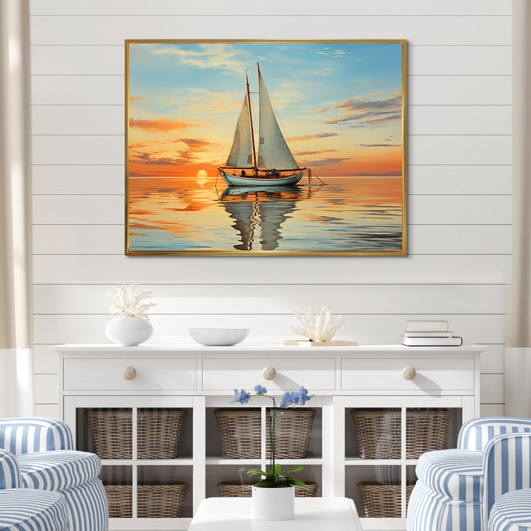 Sailboat Rhythmic Reflections I - Boat Sailing Canvas Wall Art