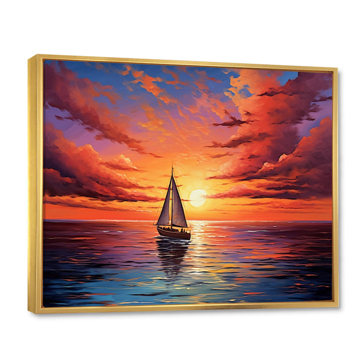 Sailboat Sailing Into Sunset I - Boat Sailing Canvas Wall Art