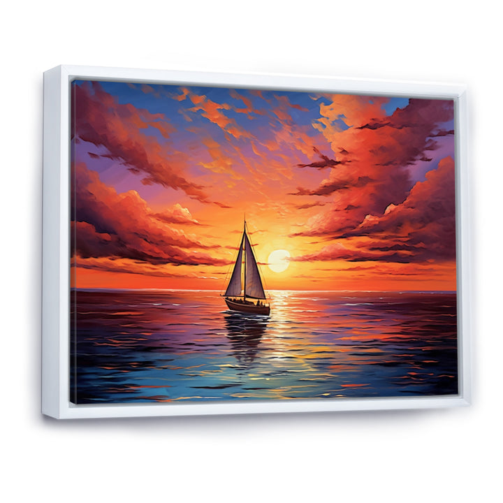 Sailboat Sailing Into Sunset I - Boat Sailing Canvas Wall Art
