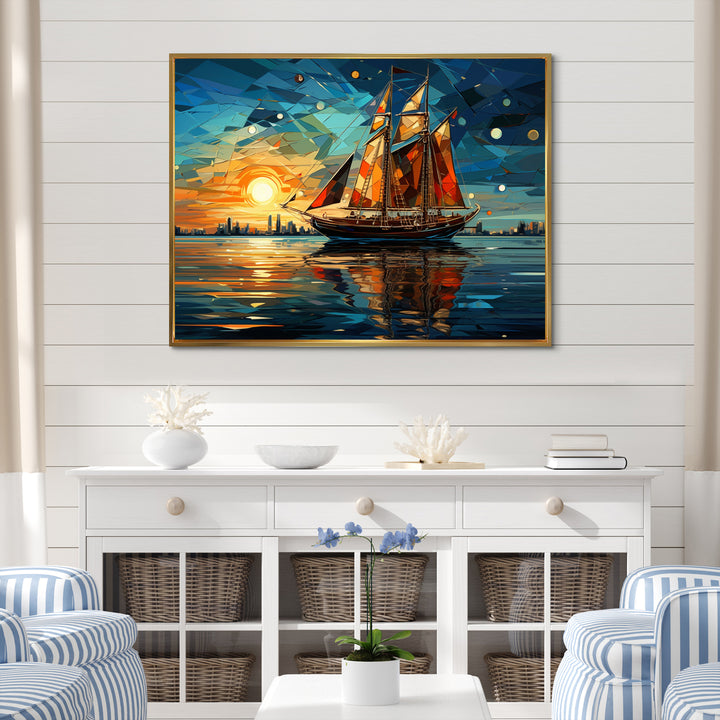 Sailboat Sailing Through Time I - Boat Sailing Canvas Wall Art