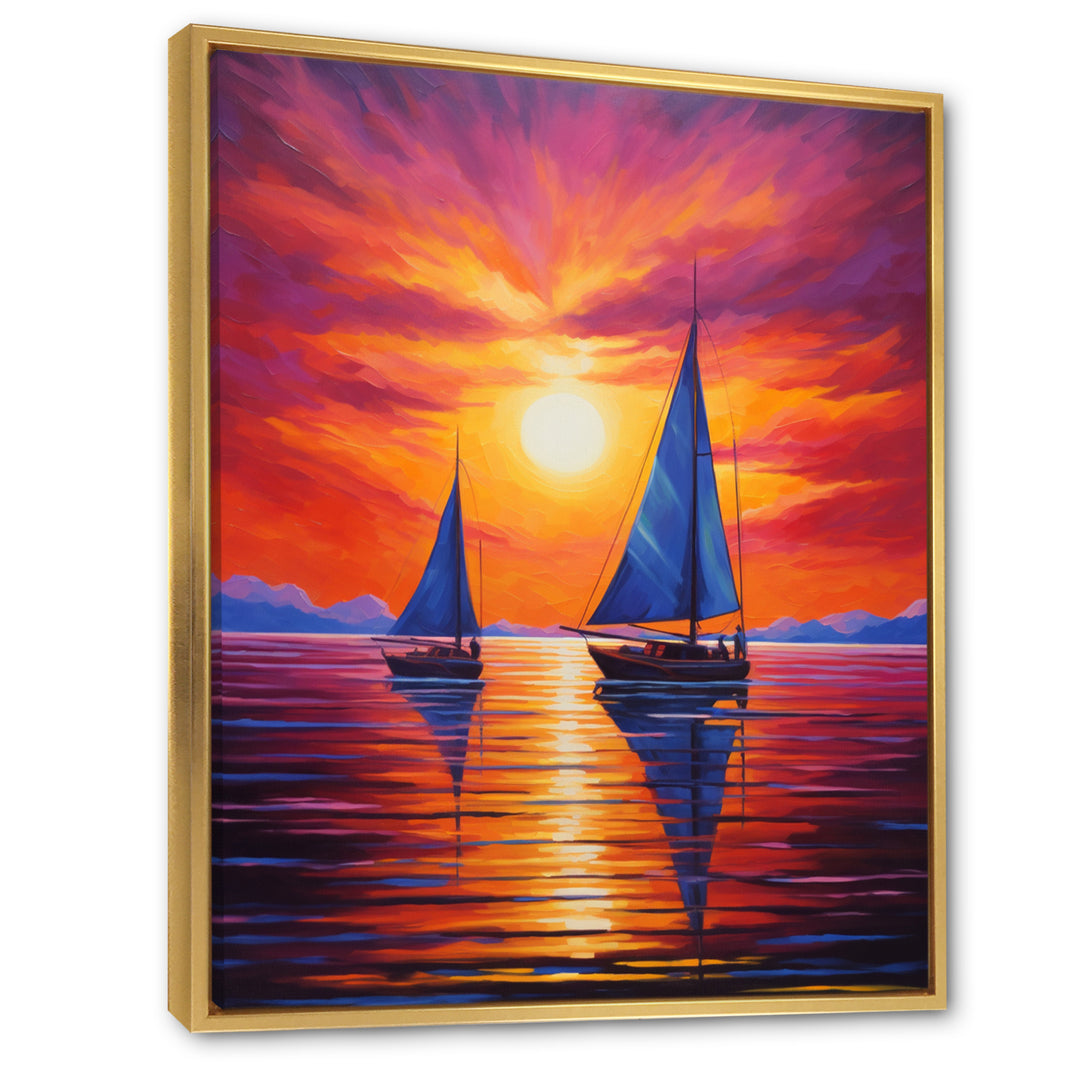 Sailboat Sunset Sails - Boat Sailing Canvas Wall Art