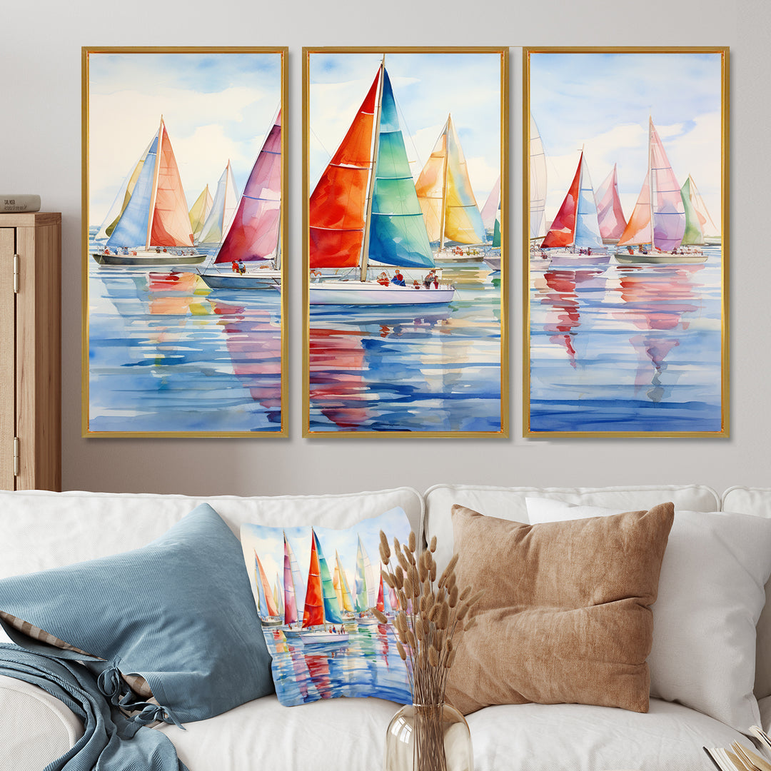 Miminimlaism Watercolor Regatta III - 3-Piece Canvas Wall Art