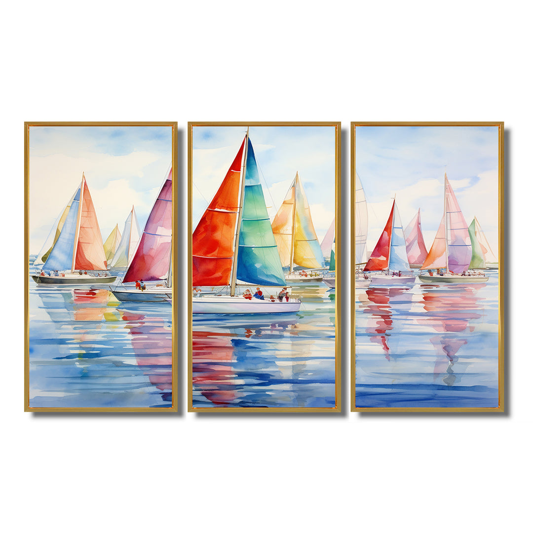 Miminimlaism Watercolor Regatta III - 3-Piece Canvas Wall Art