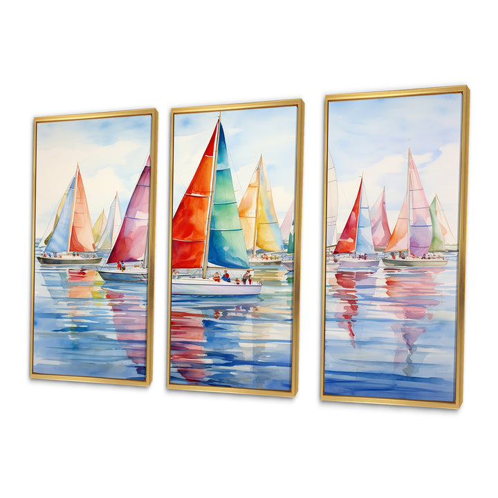 Miminimlaism Watercolor Regatta III - 3-Piece Canvas Wall Art