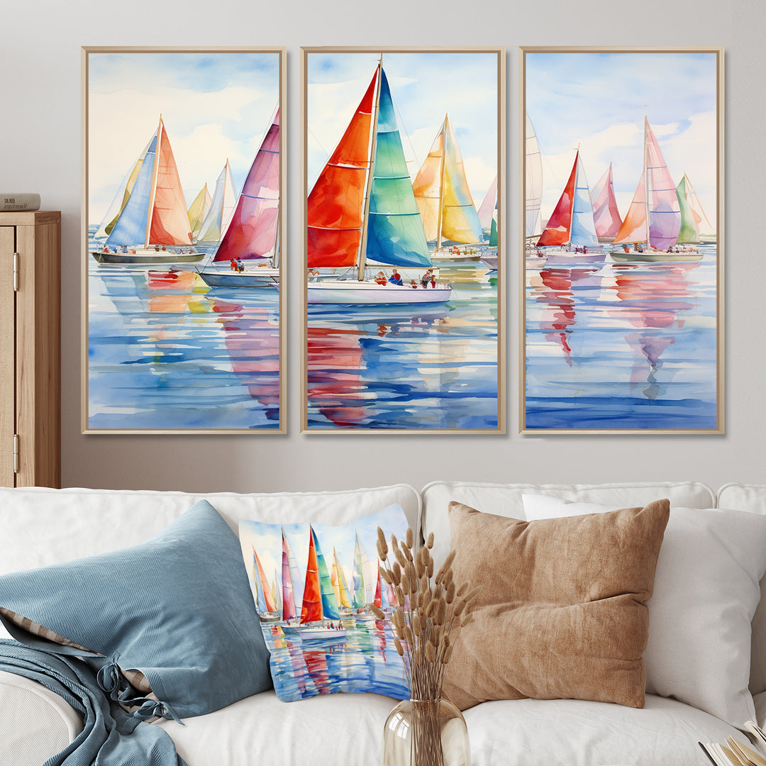 Miminimlaism Watercolor Regatta III - 3-Piece Canvas Wall Art