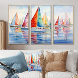 Miminimlaism Watercolor Regatta III - 3-Piece Canvas Wall Art