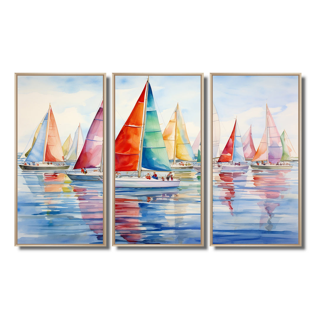 Miminimlaism Watercolor Regatta III - 3-Piece Canvas Wall Art