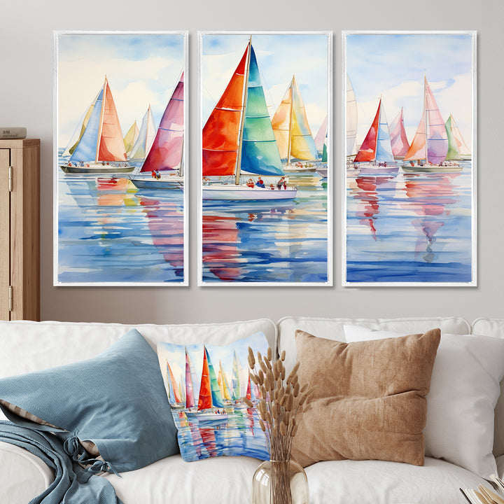 Miminimlaism Watercolor Regatta III - 3-Piece Canvas Wall Art