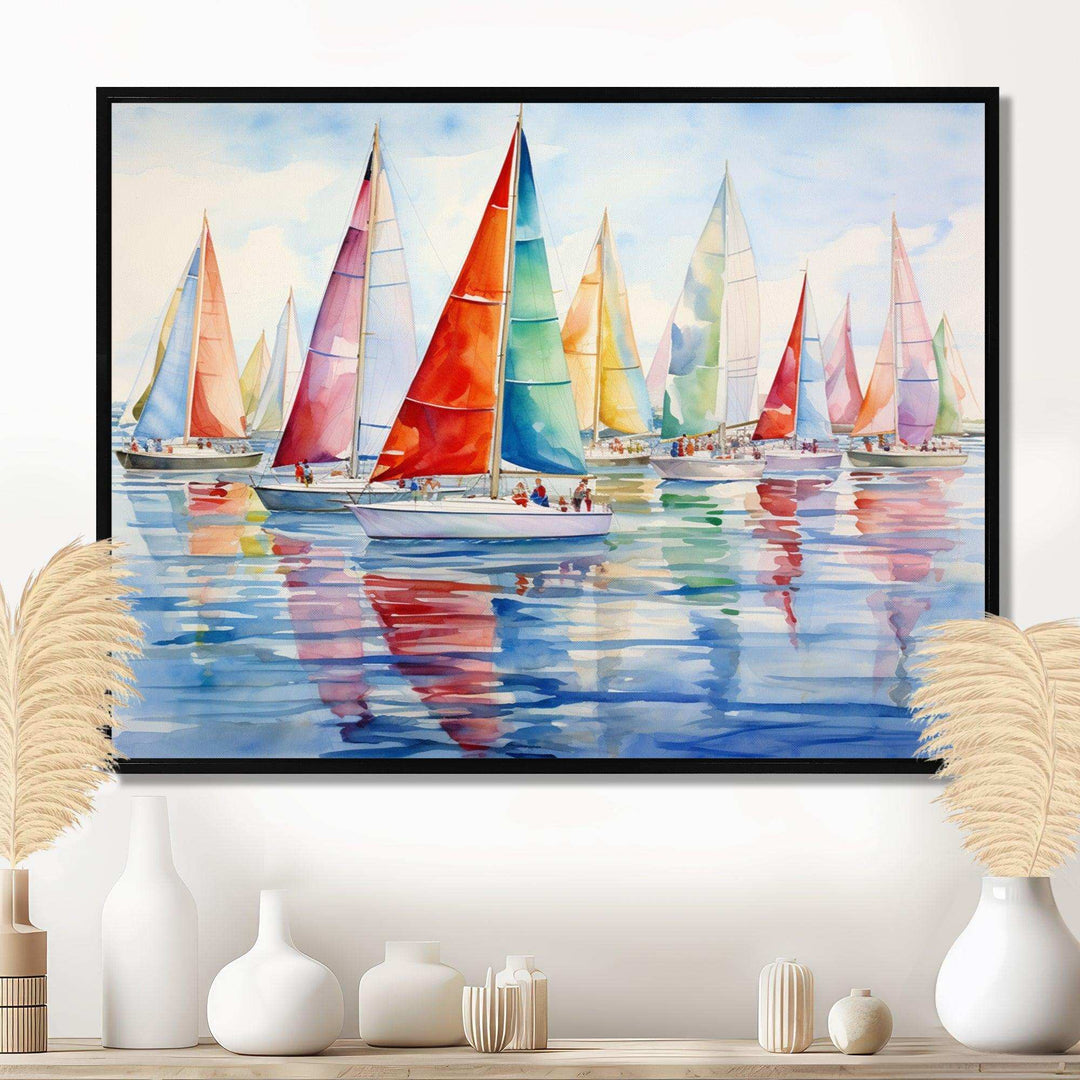 Miminimlaism Watercolor Regatta III - Transportation Canvas Wall Art