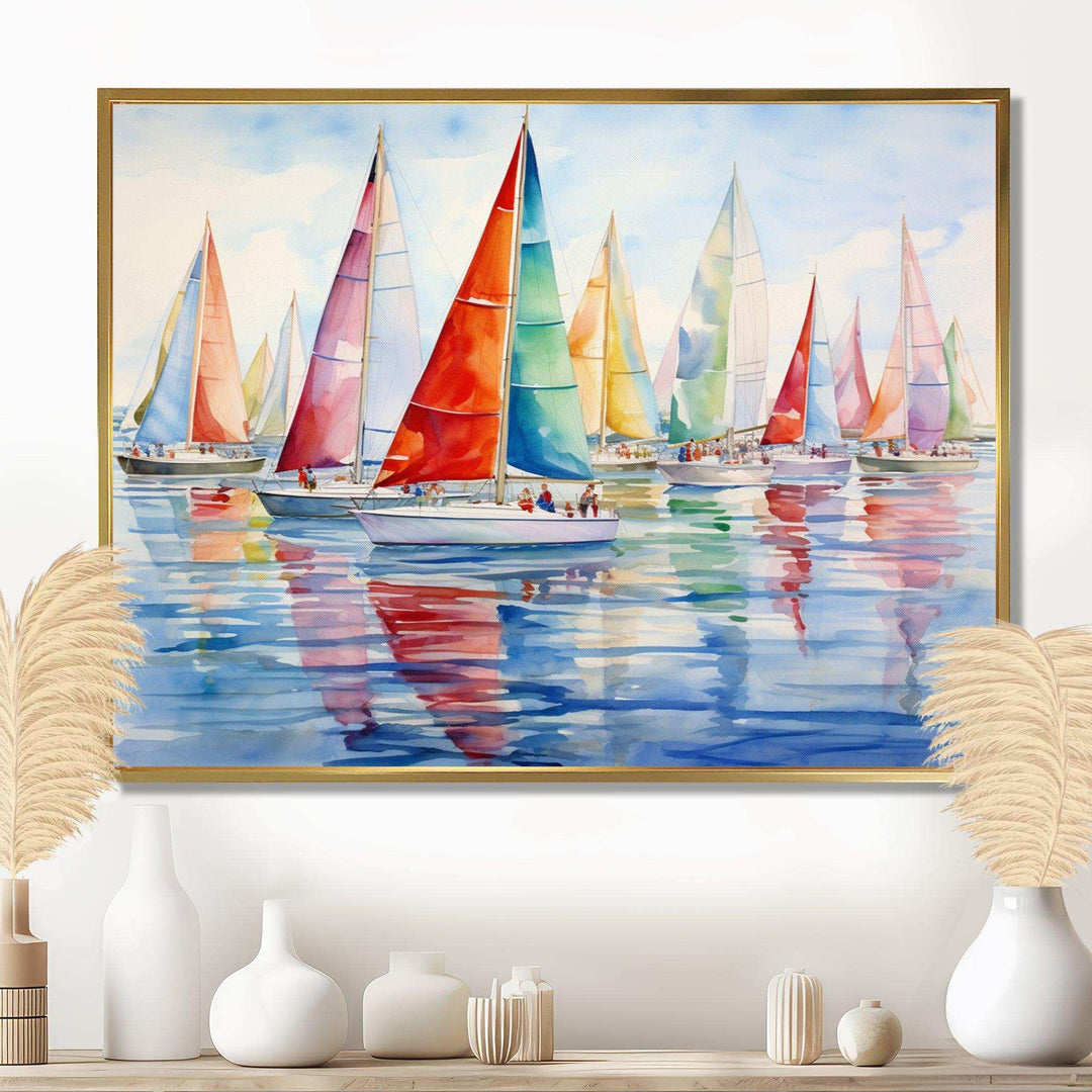 Miminimlaism Watercolor Regatta III - Transportation Canvas Wall Art