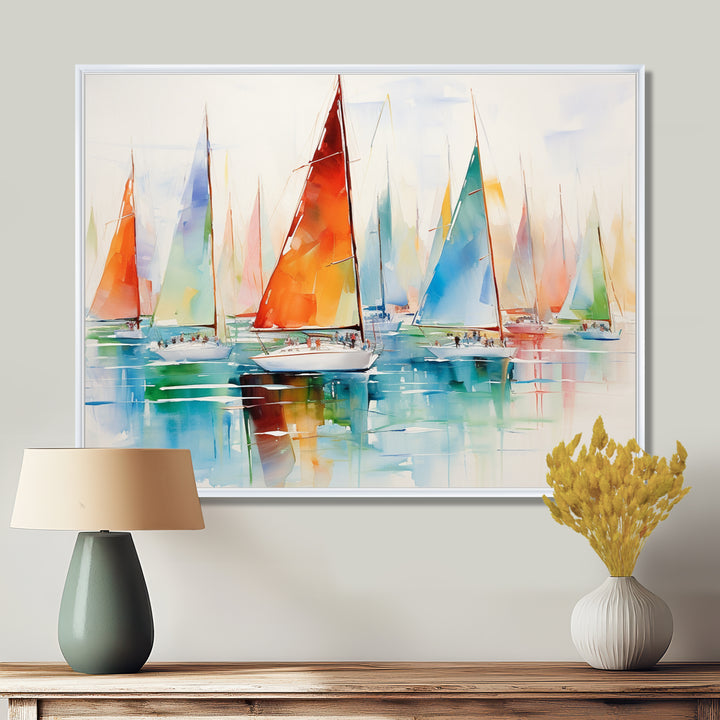 Minimalism Watercolor Regatta I - Boat Sailing Canvas Wall Art