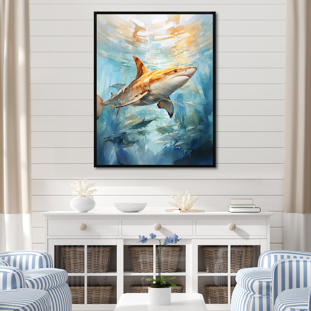 Blue Beige Sailboat Watercolor Sails - Shark Wall Decor