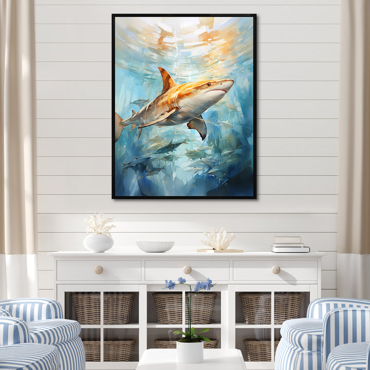 Blue Beige Sailboat Watercolor Sails - Shark Wall Decor