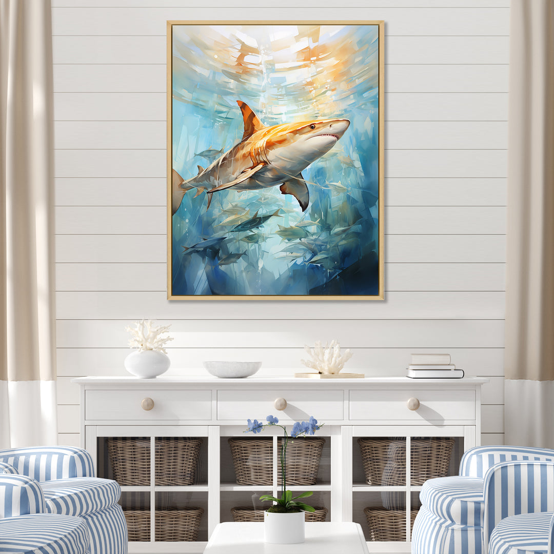Blue Beige Sailboat Watercolor Sails - Shark Wall Decor