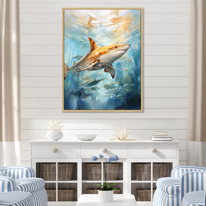 Blue Beige Sailboat Watercolor Sails - Shark Wall Decor