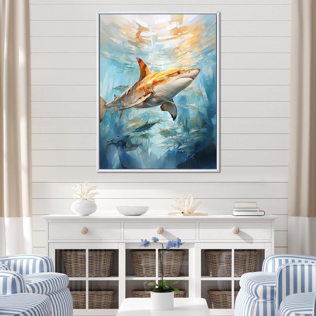 Blue Beige Sailboat Watercolor Sails - Shark Wall Decor