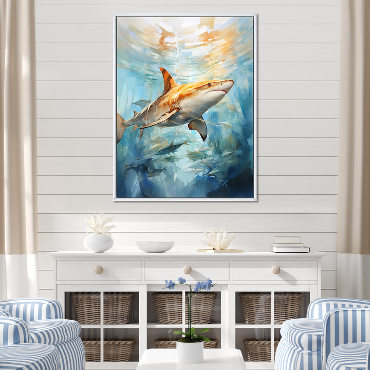 Blue Beige Sailboat Watercolor Sails - Shark Wall Decor
