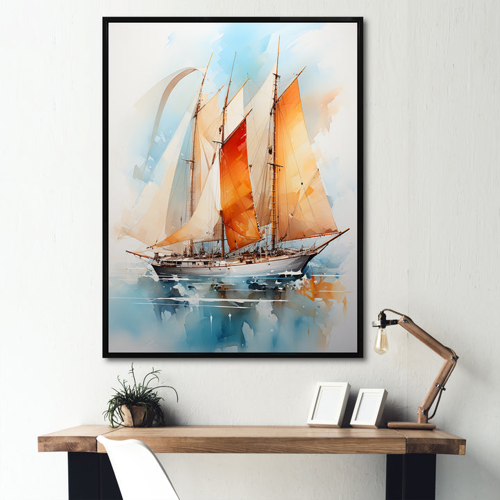 Sailboat Watercolor Sails - Boat Sailing Canvas Wall Art
