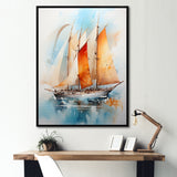 Sailboat Watercolor Sails - Boat Sailing Canvas Wall Art