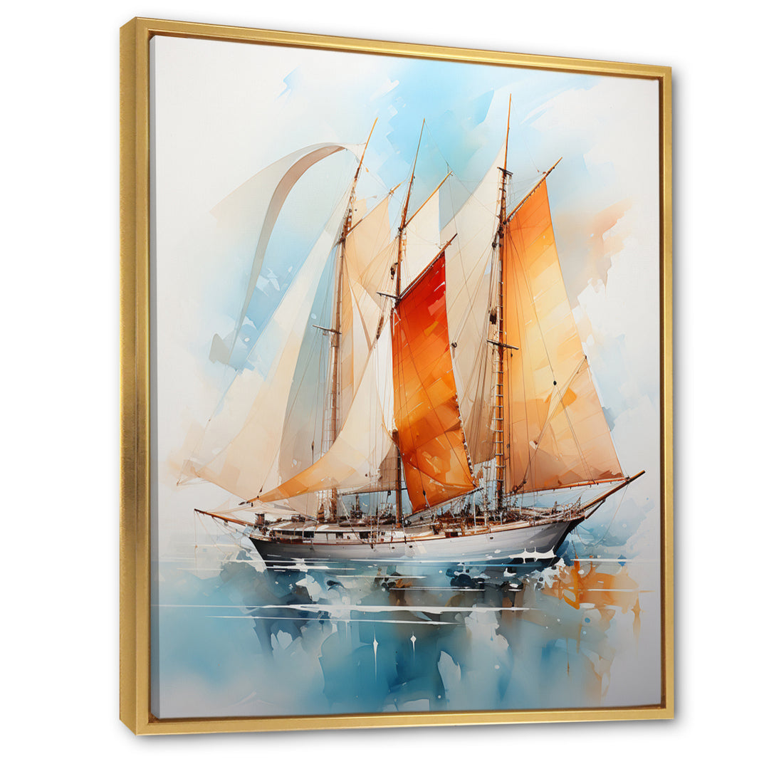 Sailboat Watercolor Sails - Boat Sailing Canvas Wall Art