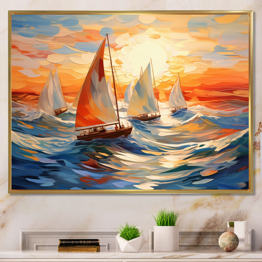 Sailboat Whirling Waves - Boat Sailing Canvas Wall Art