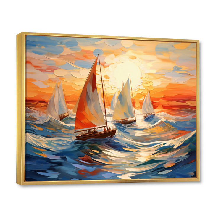 Sailboat Whirling Waves - Boat Sailing Canvas Wall Art