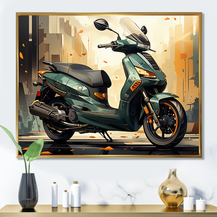 Green Scooter Cafe Racer - Scooter Canvas Wall Art