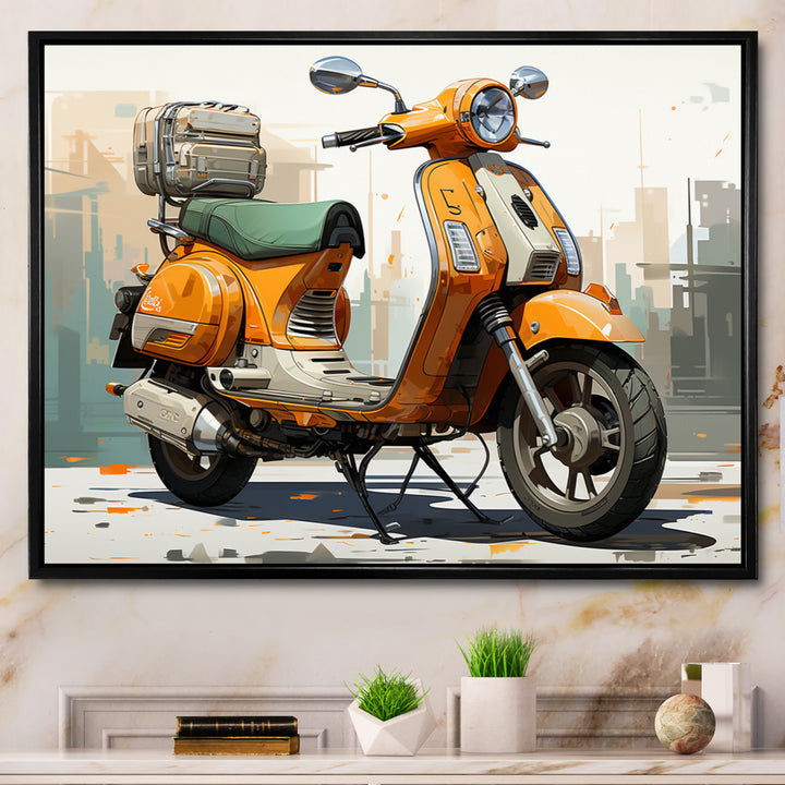 Orange Scooter Caf Racer - Scooter Canvas Wall Art