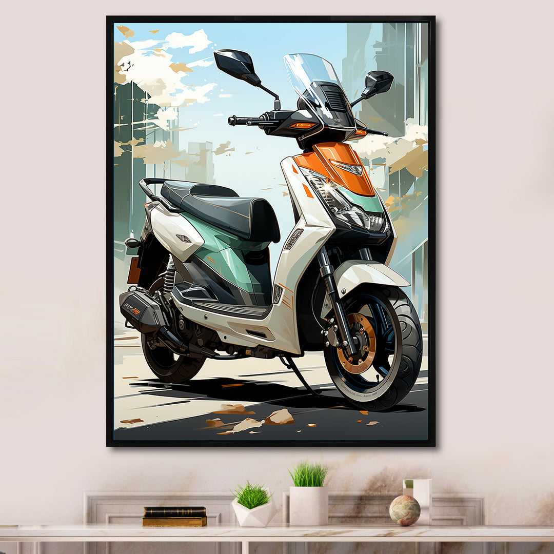 White Coral Scooter City Cruiser - Scooter Canvas Wall Art
