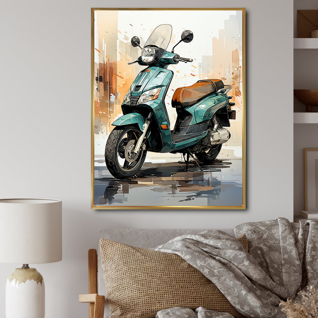 Green Scooter City Cruiser - Scooter Canvas Wall Art