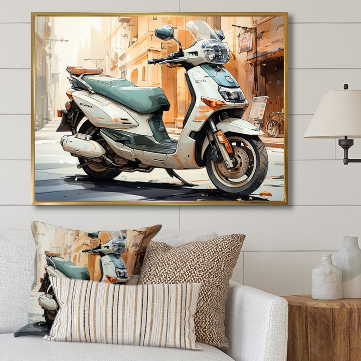 Beige Scooter City Explorer - Scooter Canvas Wall Art
