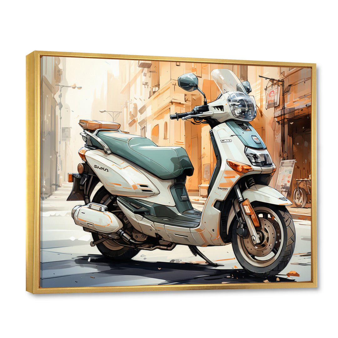Beige Scooter City Explorer - Scooter Canvas Wall Art