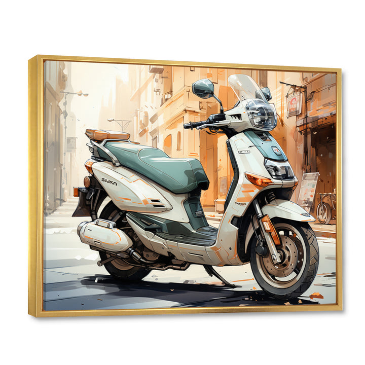 Beige Scooter City Explorer - Scooter Canvas Wall Art