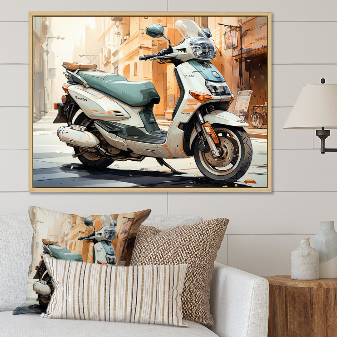 Beige Scooter City Explorer - Scooter Canvas Wall Art