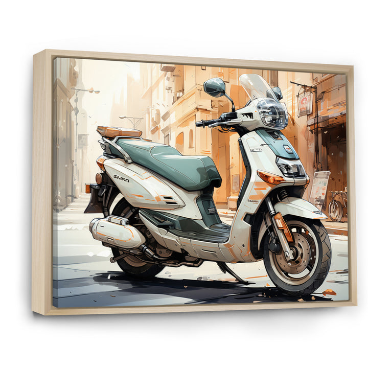 Beige Scooter City Explorer - Scooter Canvas Wall Art