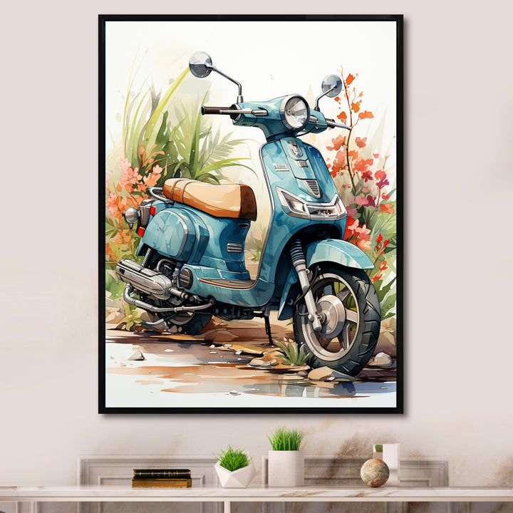 Blue Scooter Coastal Cruiser I - Scooter Canvas Wall Art