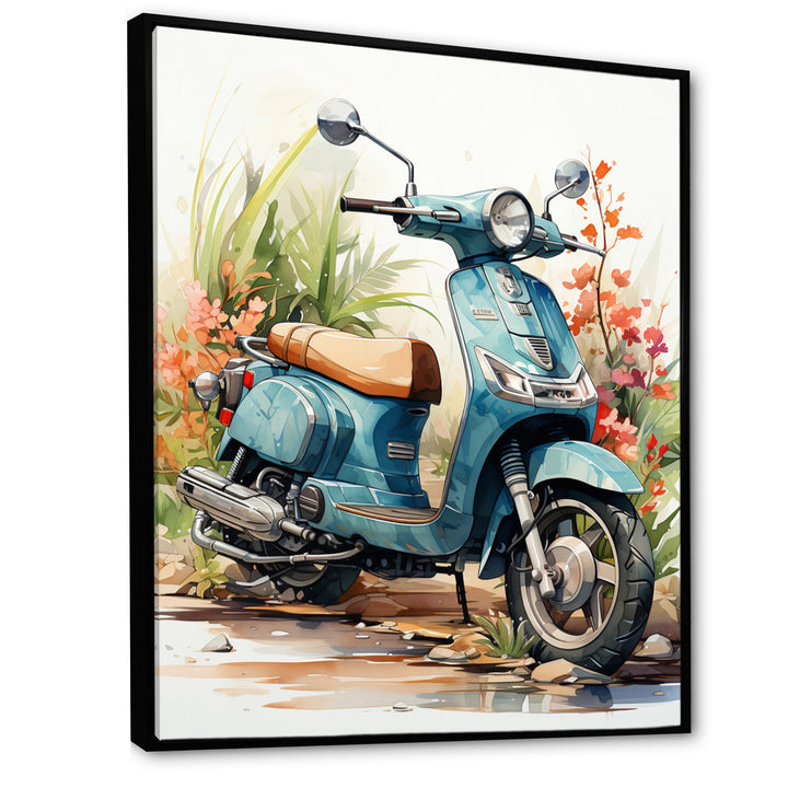 Blue Scooter Coastal Cruiser I - Scooter Canvas Wall Art