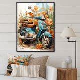 Turquoise Scooter Coastal Flowers - Scooter Canvas Wall Art