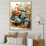 Turquoise Scooter Coastal Flowers - Scooter Canvas Wall Art