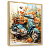 Turquoise Scooter Coastal Flowers - Scooter Canvas Wall Art