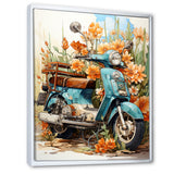 Turquoise Scooter Coastal Flowers - Scooter Canvas Wall Art