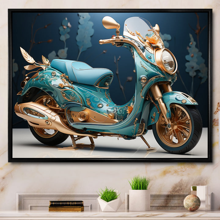 Turquoise Gold Scooter Custom Cruiser I - Scooter Canvas Wall Art