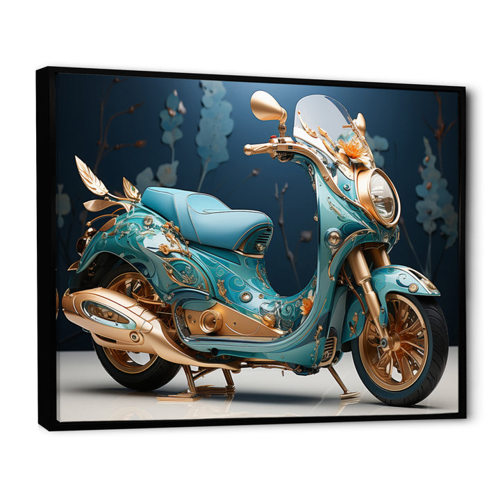 Turquoise Gold Scooter Custom Cruiser I - Scooter Canvas Wall Art