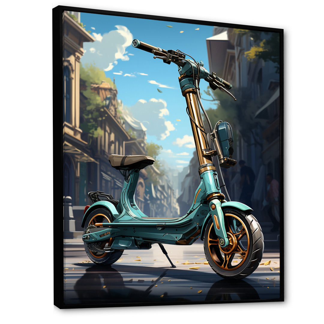 Turquoise Gold Scooter Electric Glide - Scooter Canvas Wall Art