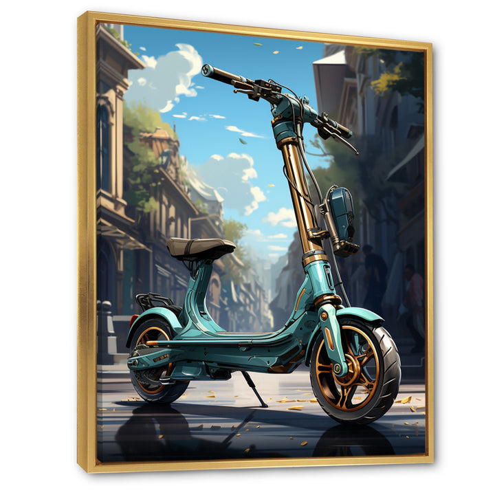 Turquoise Gold Scooter Electric Glide - Scooter Canvas Wall Art