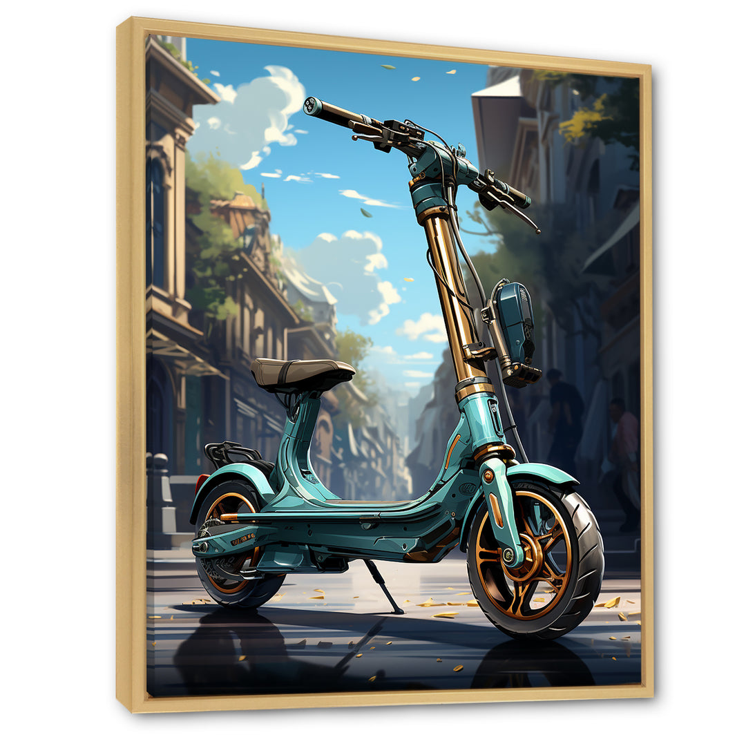 Turquoise Gold Scooter Electric Glide - Scooter Canvas Wall Art