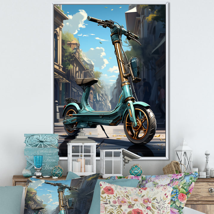 Turquoise Gold Scooter Electric Glide - Scooter Canvas Wall Art
