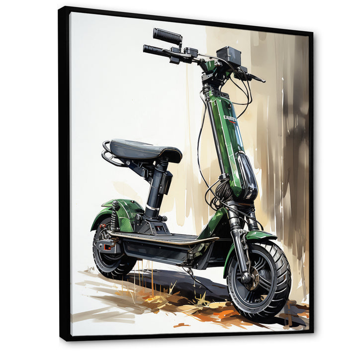 Green Scooter Electric Glide - Scooter Canvas Wall Art