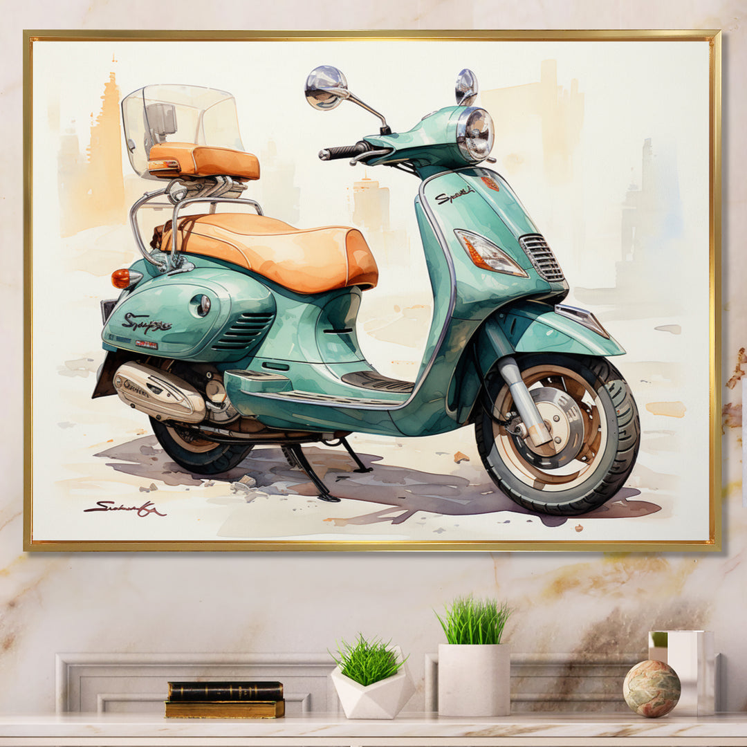 Green Scooter Family Fun - Scooter Canvas Wall Art